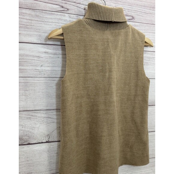 Zara  Brown Knit Sleeveless Turtleneck Neutral Sweater RawHem Soft Feel Women S - Picture 4 of 9